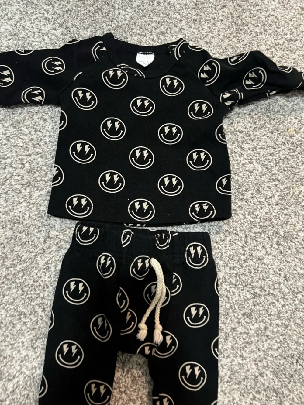 Kids Black Smiley Face Set - Soft Two-Piece daywear - Picture 2 of 3